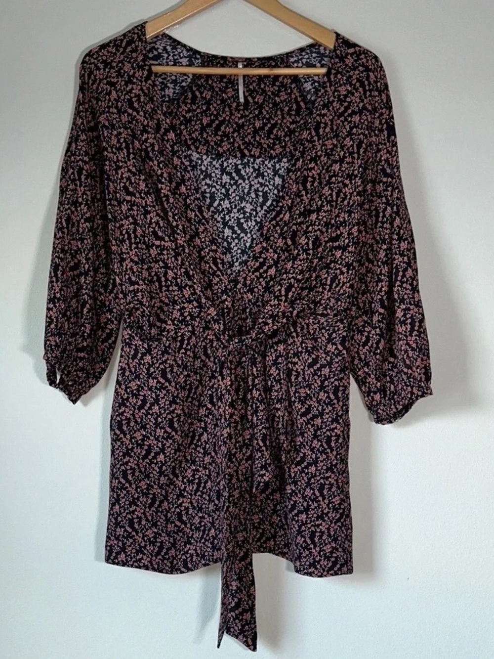Free People Black Mini Dress with Pink Floral Print